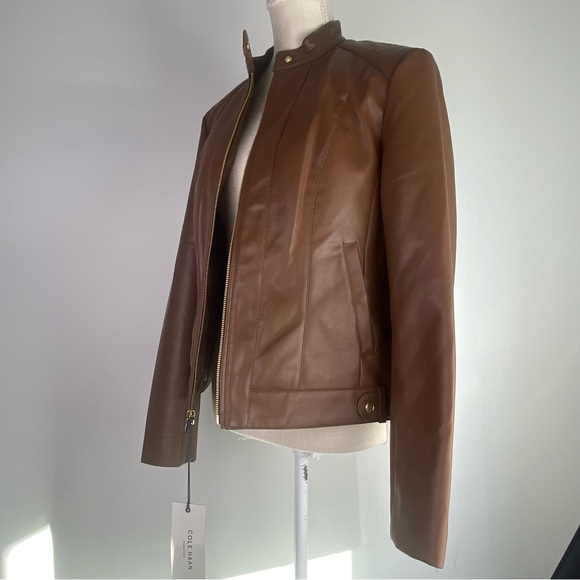 NWT Cole Haan Signature Fitted Racer Moto Jacket, Large, Hazel - Picture 5 of 16